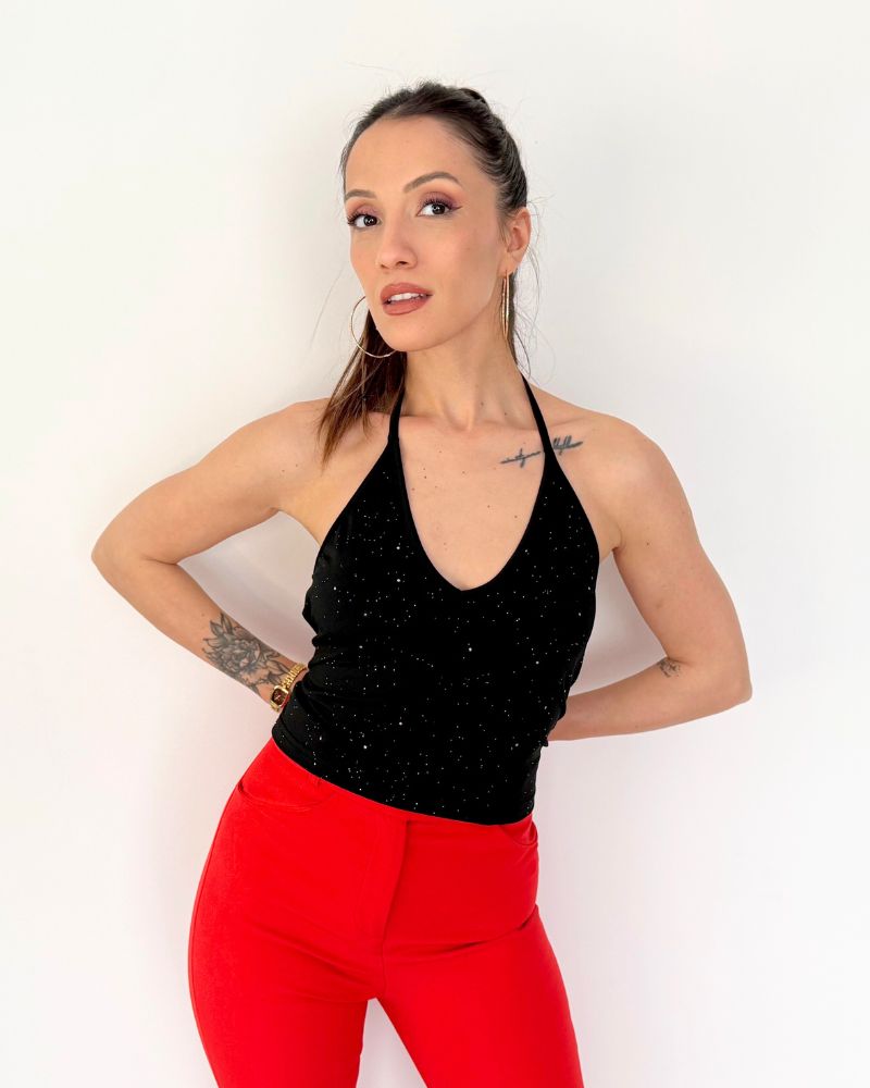 Sparkling Tie-Neck Black Top Sparkling Tie-Neck Black Top