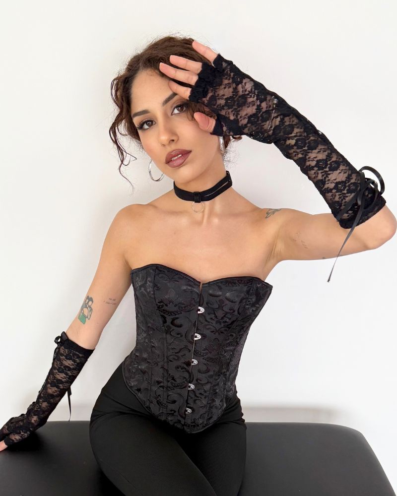 Gothic Elegance: Black Patterned Corset Gothic Elegance: Black Patterned Corset