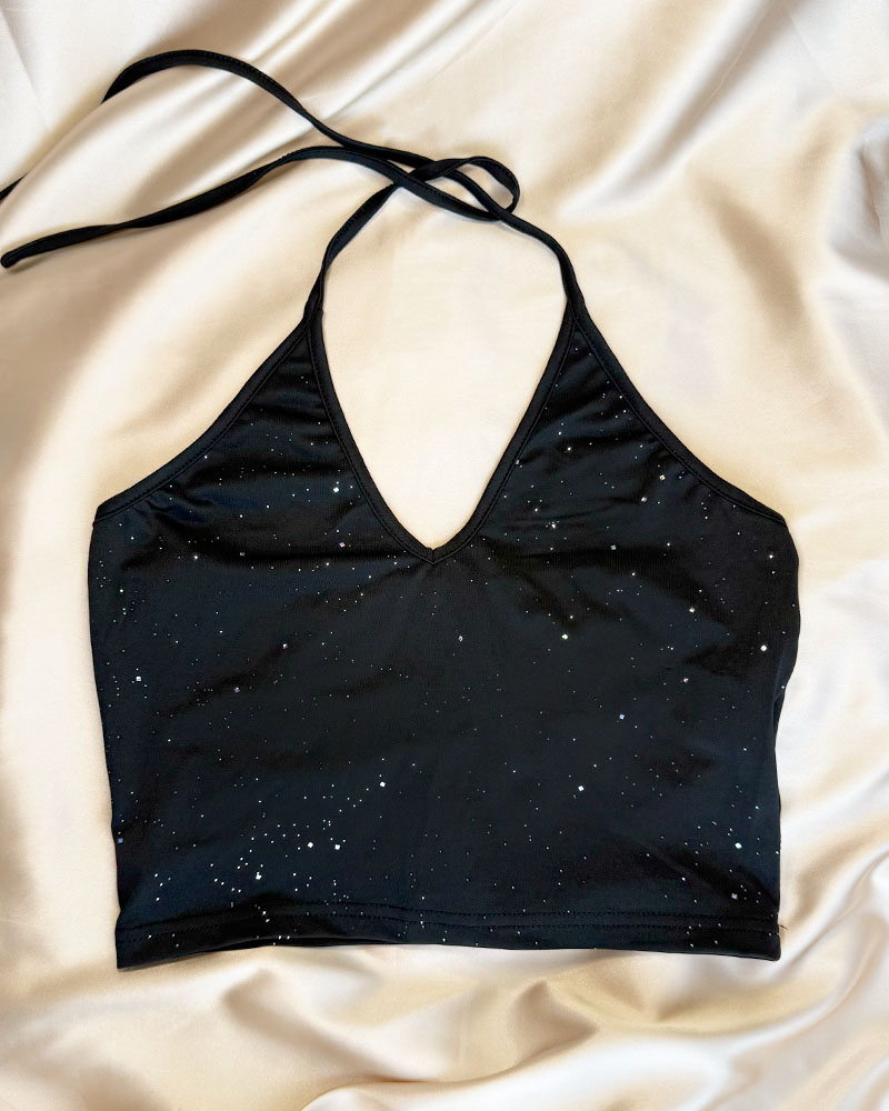 Sparkling Tie-Neck Black Top Sparkling Tie-Neck Black Top