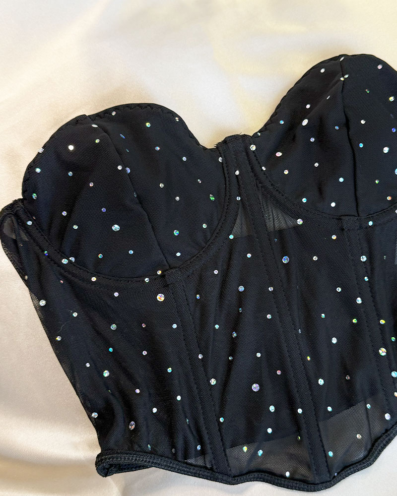 Stone Detailed Black Tulle Bustier Stone Detailed Black Tulle Bustier