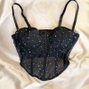 Stone Detailed Black Tulle Bustier Stone Detailed Black Tulle Bustier