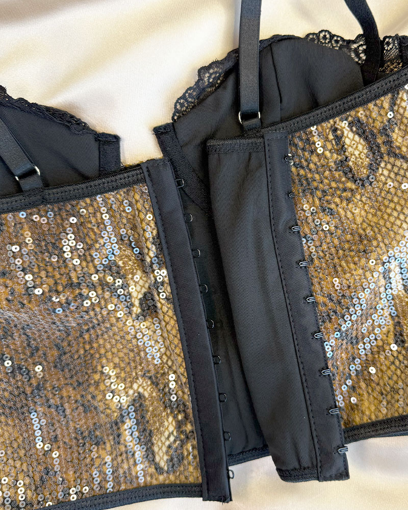 Leopard Sequin Bustier – Wild Elegance Meets Sparkle Leopard Sequin Bustier – Wild Elegance Meets Sparkle