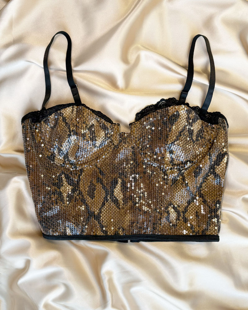 Leopard Sequin Bustier – Wild Elegance Meets Sparkle Leopard Sequin Bustier – Wild Elegance Meets Sparkle