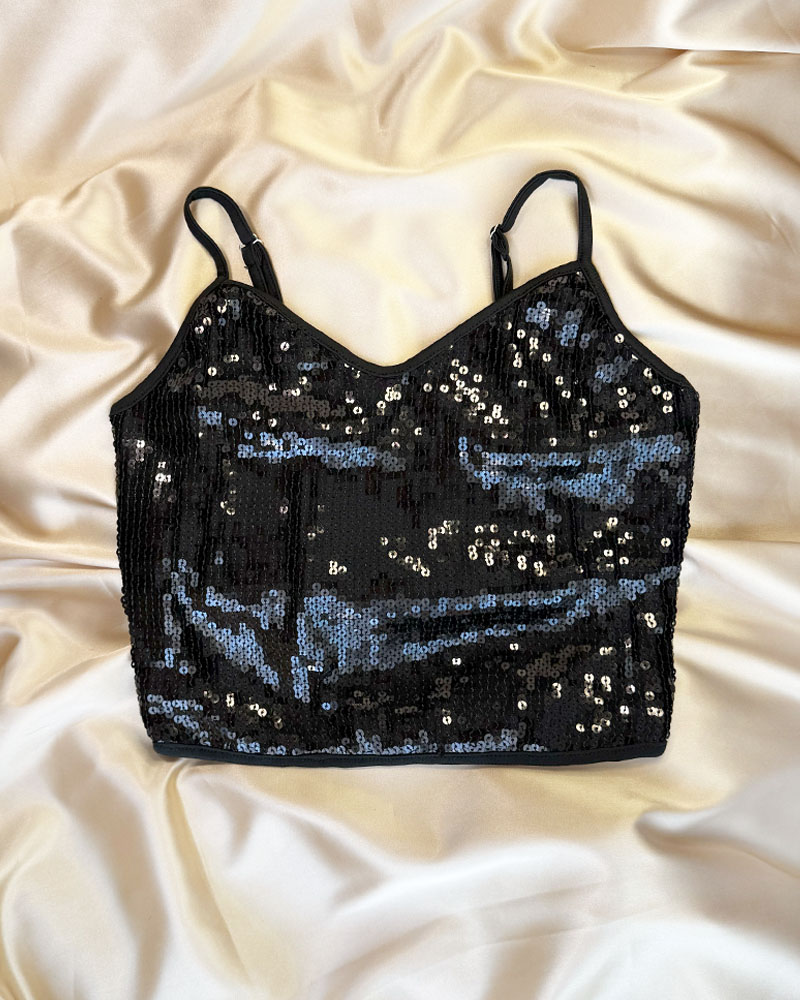 ✨ Shine Bright in Every Step: Black Sequin Crop Top ✨ Shine Bright in Every Step: Black Sequin Crop Top