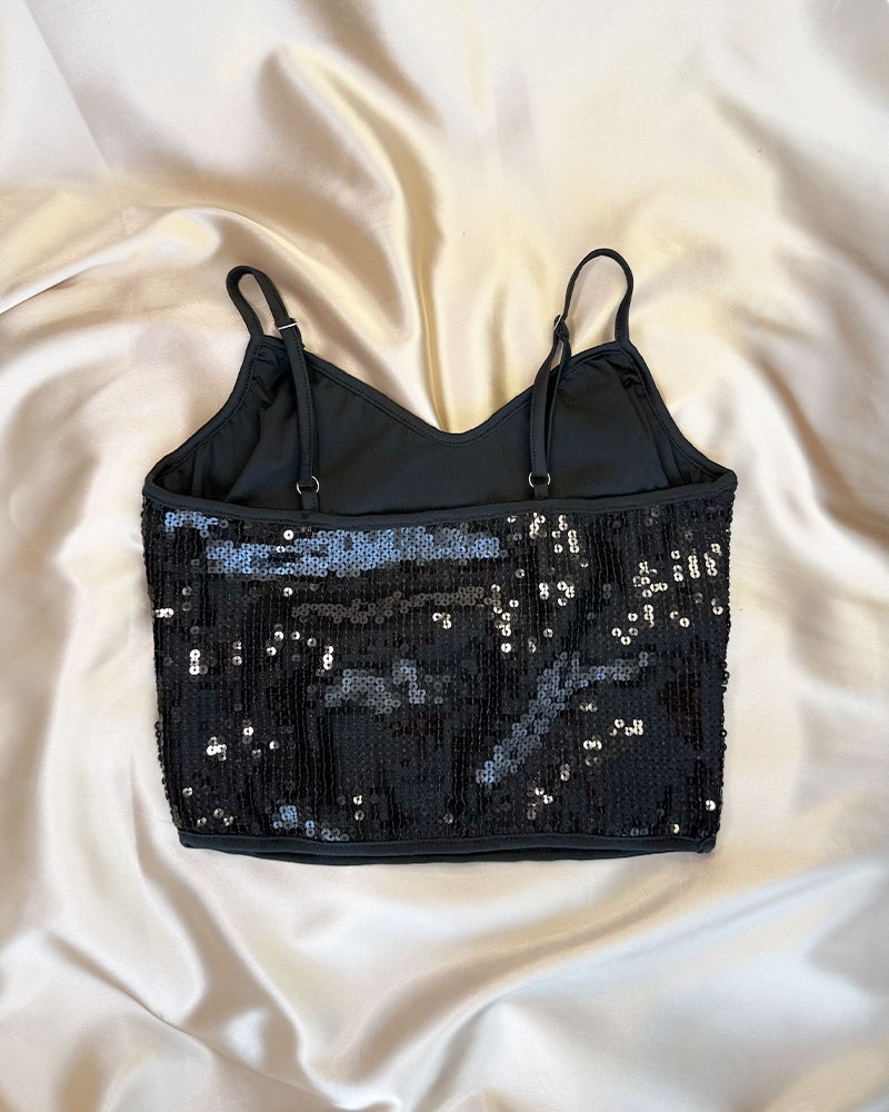 ✨ Shine Bright in Every Step: Black Sequin Crop Top ✨ Shine Bright in Every Step: Black Sequin Crop Top