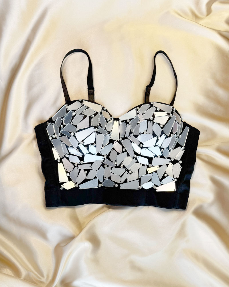 Black Bustier with Mirror Stone Details Black Bustier with Mirror Stone Details