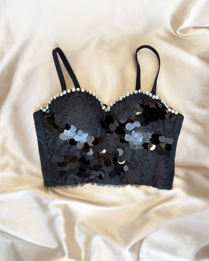 Black Bustier with Large Sequin Stone Details Black Bustier with Large Sequin Stone Details