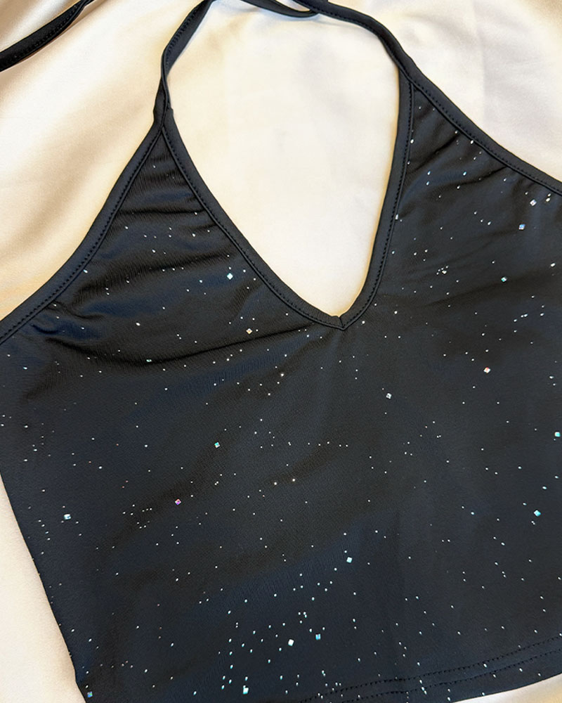 Sparkling Tie-Neck Black Top Sparkling Tie-Neck Black Top